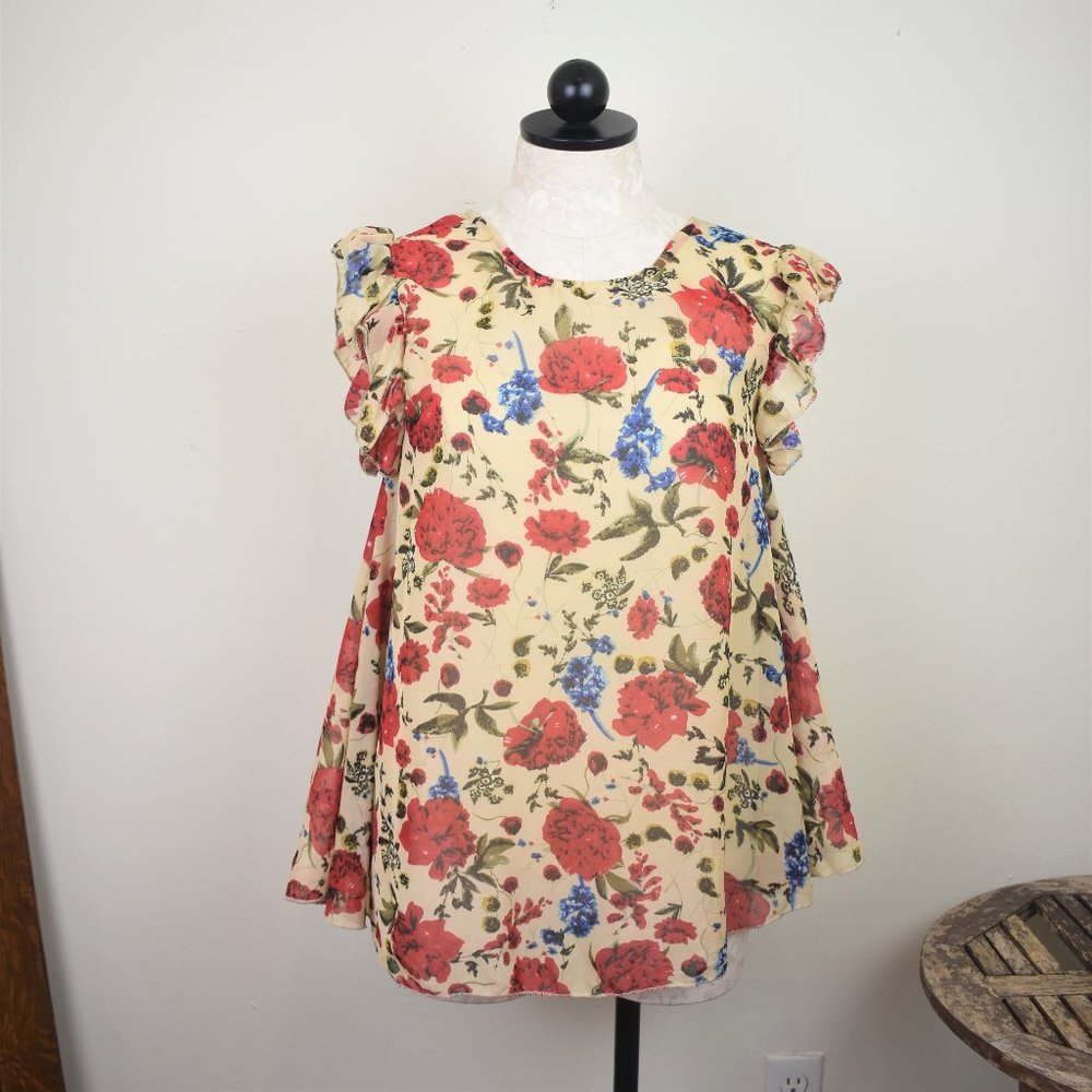 Highness Floral Babydoll Flowy Ruffle Sheer Blouse